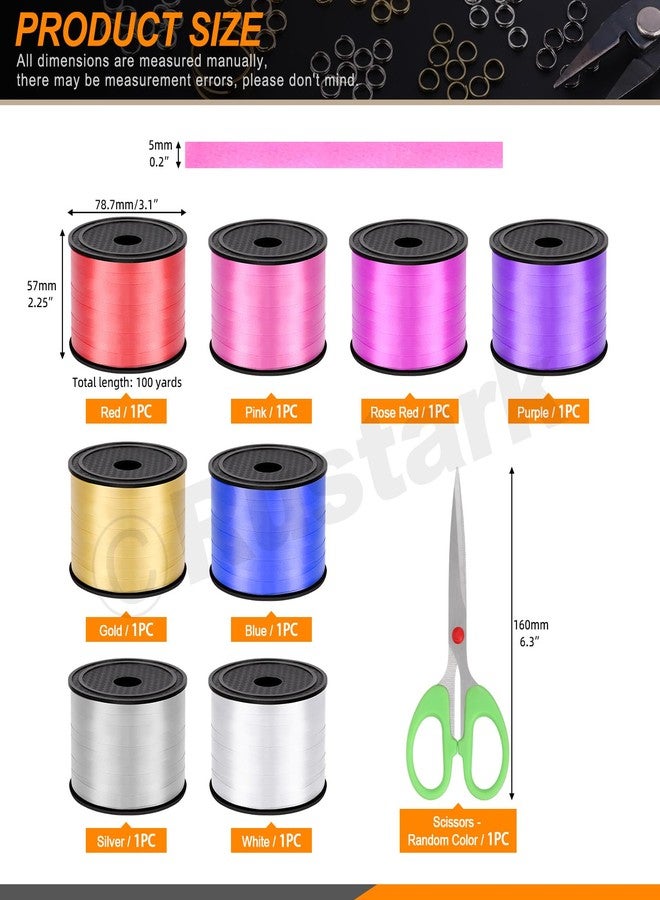 روستارك مجموعة خيوط بالونات من Rustark مكونة من 8 لفات بطول 800 ياردة مع مقص، لفة شريط بالونات مجعدة لتغليف الهدايا والأعمال الفنية والحرف اليدوية وتزيين الحفلات (5 مم × 92 م، 1/5 بوصة × 100 ياردة لكل لفة) - Image 2